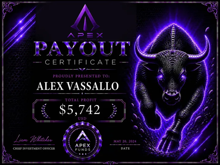 ApexFunds Payout Certificate — Alex Vassallo — $5,742