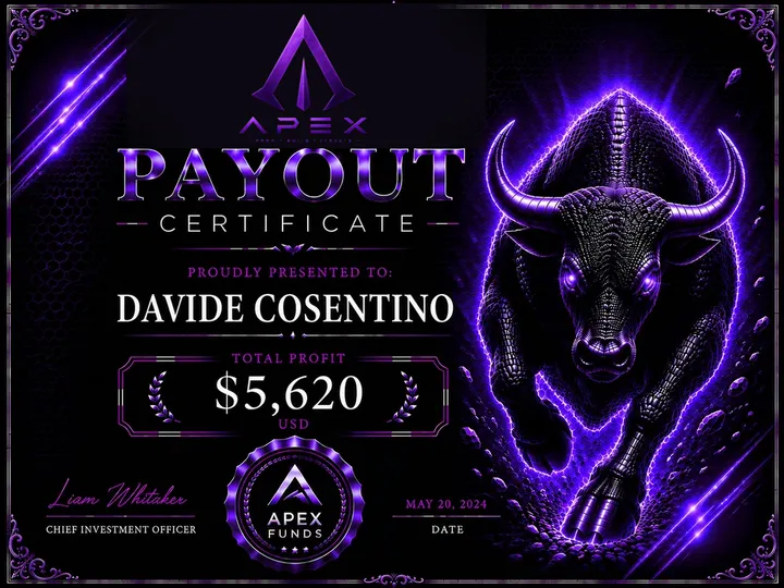 ApexFunds Payout Certificate — Davide Cosentino — $5,620