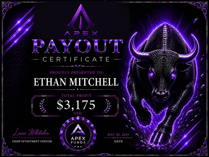 ApexFunds Payout Certificate — Ethan Mitchell — $3,175
