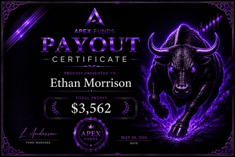 ApexFunds Payout Certificate — Ethan Morrison — $3,562