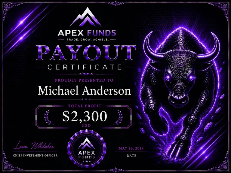 ApexFunds Payout Certificate — Michael Anderson — $2,845