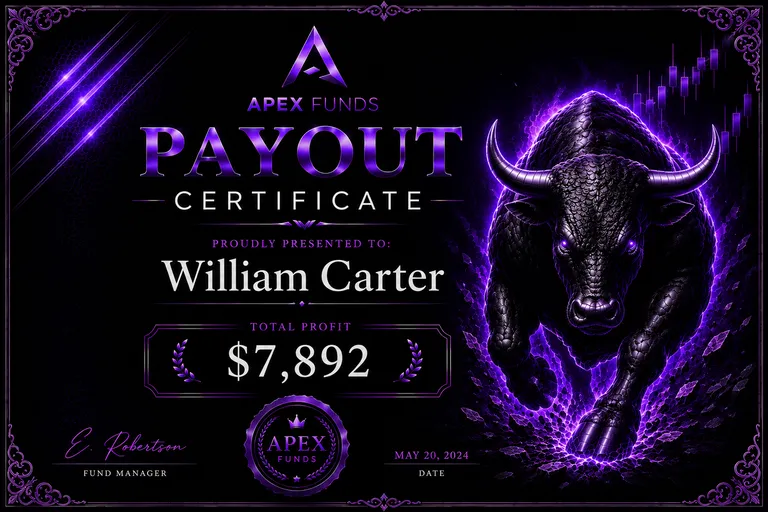 ApexFunds Payout Certificate — William Carter — $7,892
